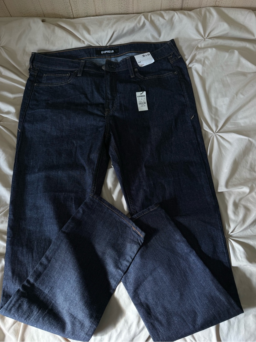 NWT Express Men's Slim Fit Stretch Dark Wash Blue Denim Jeans